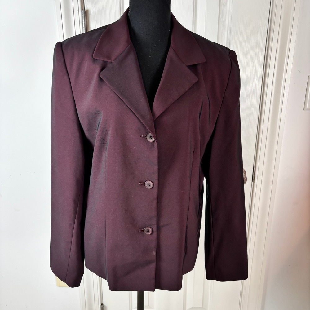 Amanda Smith Womens Plum Purple 3 Button Blazer Jacket Size 14 Notched Lapel